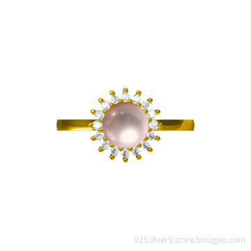 Wholesale Customized colour 925 sterling silver flower ring with fresh water pearl
